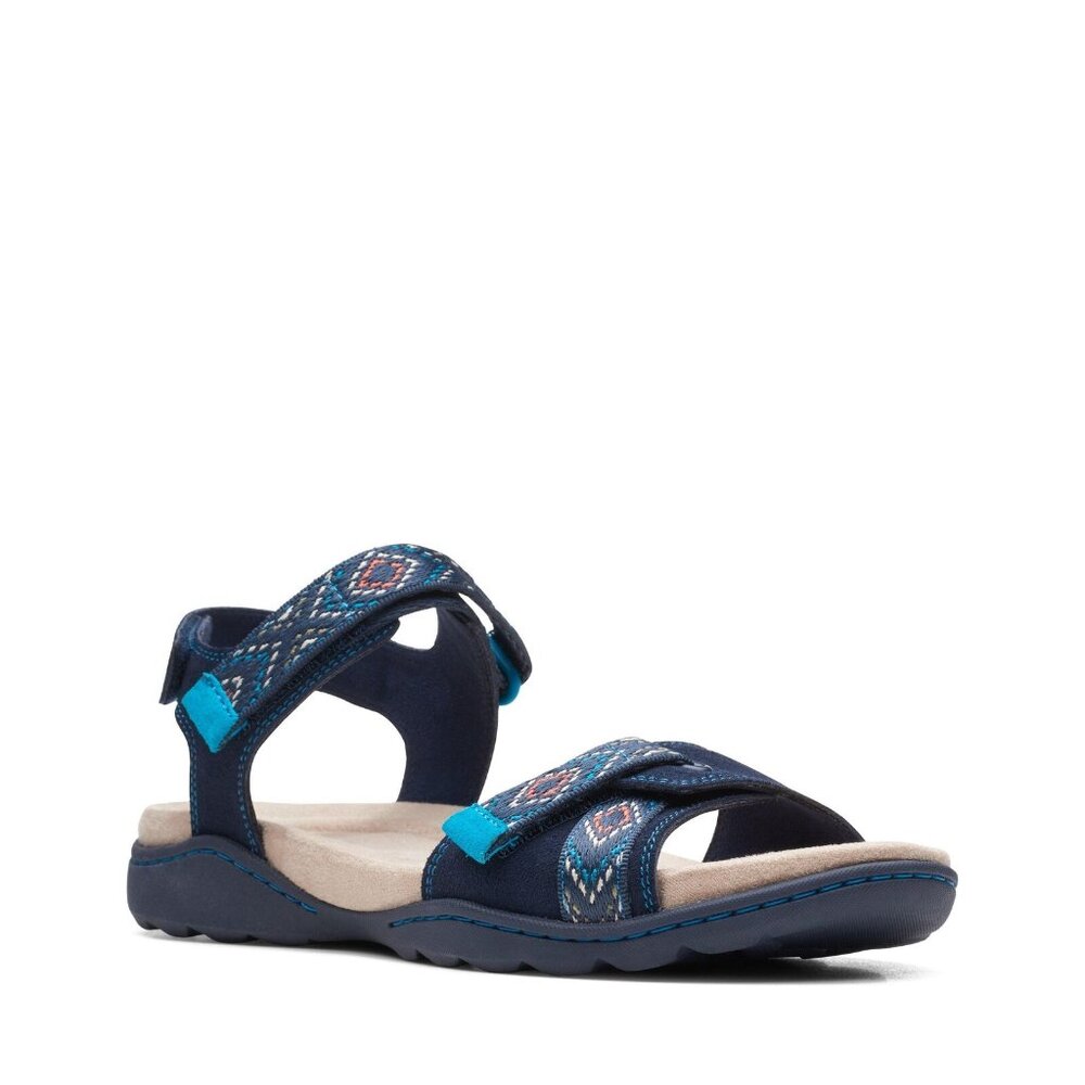 Clarks Amanda Sprint Embroidered Navy Blue Sandals - size 11 wide- new